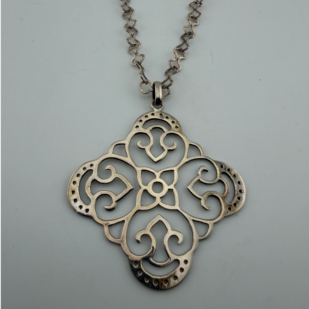 Milor Necklace Silver Excellent Filigree Quatrefoil Pendant Italy 925 Sterling
